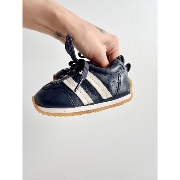 Kids' BABY GAP Navy Blue Leather White Striped Sneakers, Size 5 - Picture 6 of 12